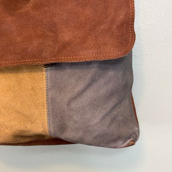 We The Free People Crossbody Shoulder Bag Suede Brown Flap 3 Tone Convertible - Picture 4 of 14